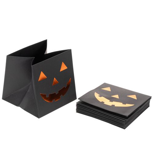 Papírový sáček s dýňovým obličejem, halloweenská dekorace 10 cm, 6 ks | Floristik24.cz