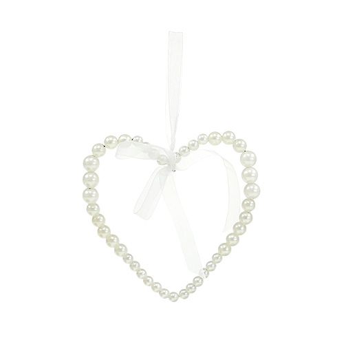 Floristik24 Svatební dekorace perlové srdce 10cm krémová 6ks