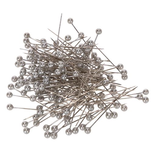 Květinové a dekorační špendlíky s perleťovou hlavičkou, stříbrné, Ø4mm, 40mm, 150 kusů