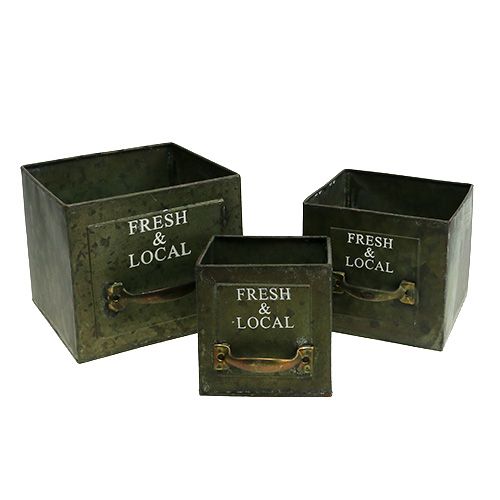 Floristik24 Výsadbová zásuvka plechová sada 3 ks starožitné zelené