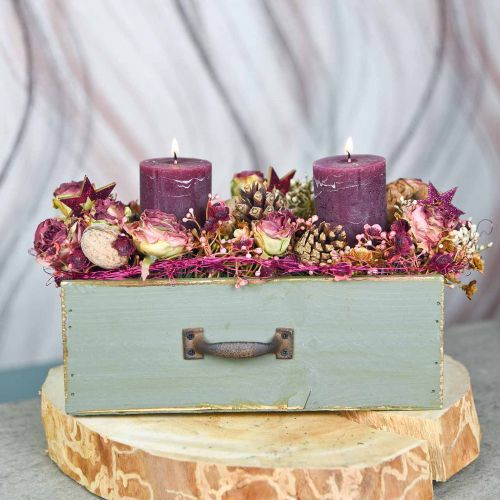 Floristik24 Květináč dekorativní zásuvka dřevo shabby chic zelená 25x13x9cm