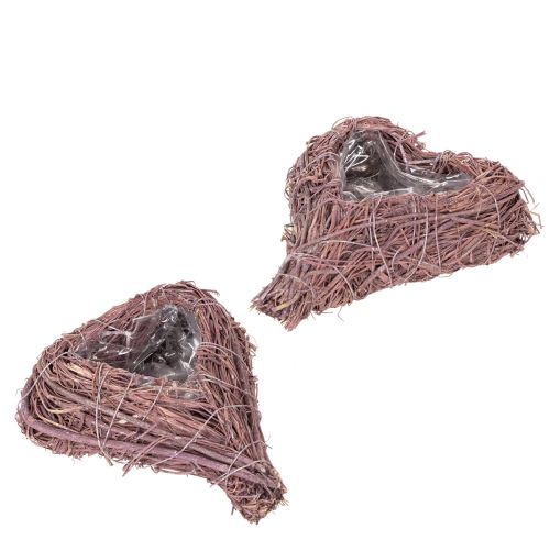 Miska ve tvaru srdce s větvičkami a fóliovou vložkou pro květinové aranžmá, 14 cm, 2 kusy nakoupit | Floristik24.cz