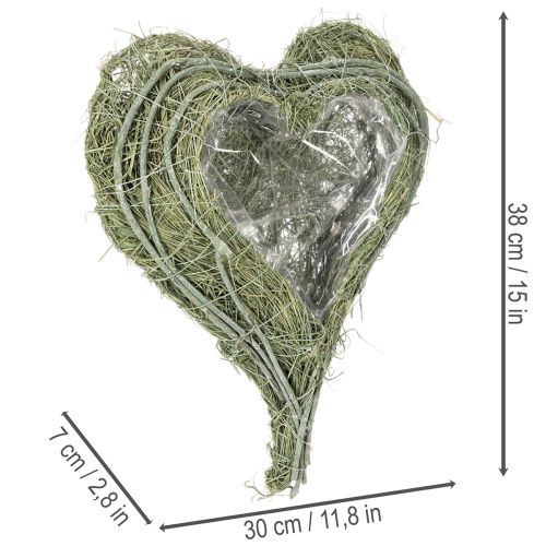 Miska ve tvaru srdce z přírodní trávy s výsadbovou fólií, 38 cm | Floristik24.cz