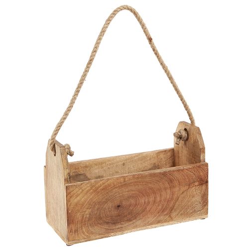položky Dřevěný květináč s rukojetí, čtvercový, přírodní juta 27x12x17cm