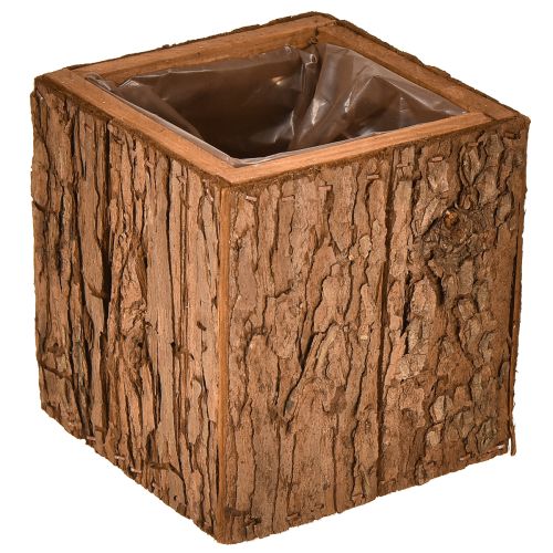 Čtvercový dřevěný květináč s borovou kůrou a květináč 12×12 cm