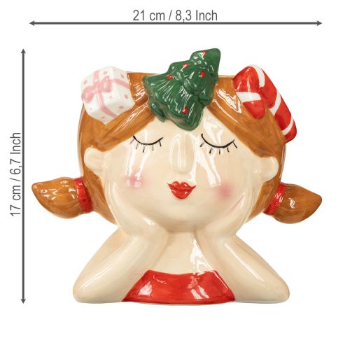 Floristik24 Vánoční dekorativní květináč s keramickou hlavou rostliny pro dívku, výška 17 cm