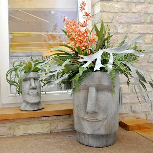položky Hlava rostliny Moai busta šedá H28cm