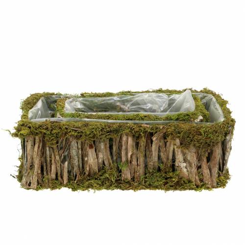 Floristik24 Koš na rostliny hranatý mech, kůra 34 × 15,5 / 24,5 × 11 cm, sada 2 ks