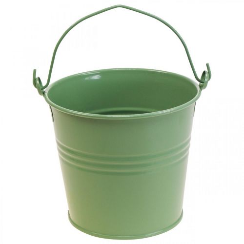 Floristik24 Květináč vintage dekorativní kovové vědro světle zelené Ø16cm V24cm