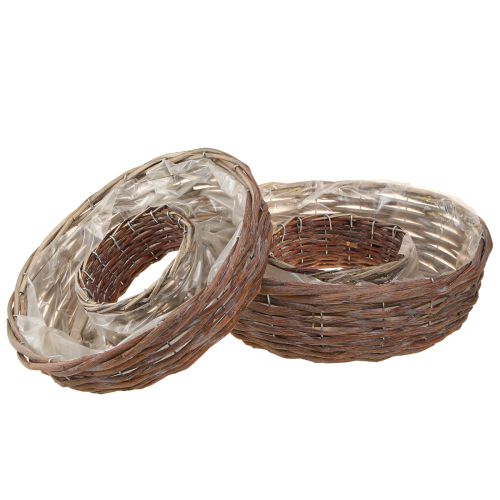 Floristik24 Prsten na rostliny Miska na rostliny Dřevo Přírodní šedá Ø30/35cm Sada 2ks