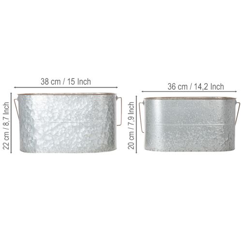 položky Květináč s rukojetí, kovový květináč, květináč, stříbrný, hnědý, V22/20cm D42/40cm, sada 2 ks