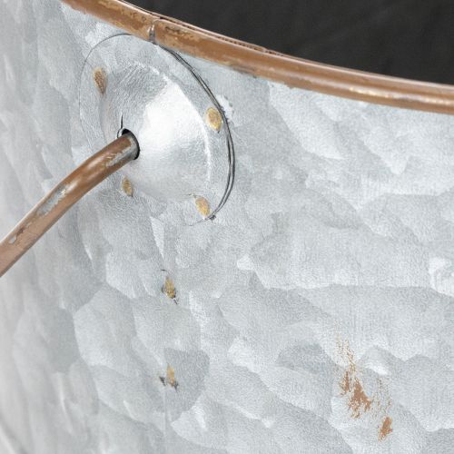 položky Květináč s rukojetí, kovový květináč, květináč, stříbrný, hnědý, V22/20cm D42/40cm, sada 2 ks