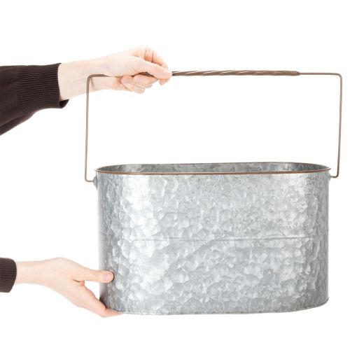 položky Květináč s rukojetí, kovový květináč, květináč, stříbrný, hnědý, V22/20cm D42/40cm, sada 2 ks