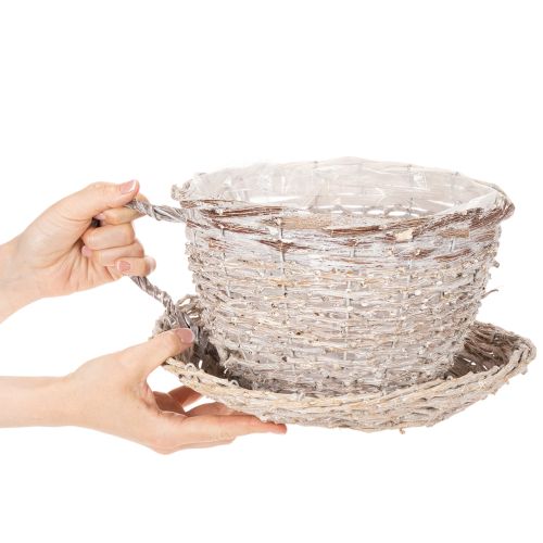 Košík hrnek s podšálkem, dekorace, velká stolní dekorace 34 cm | Floristik24.cz