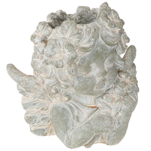 Dekorace hrobu z litého kamene s figurkou anděla v květináči 19,5×12×19,5 cm