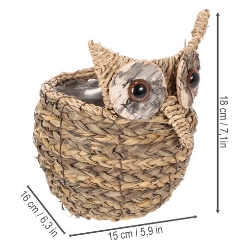 Ručně tkaná dekorace košíku s motivem sovy na parapet, 18 cm | Floristik24.cz