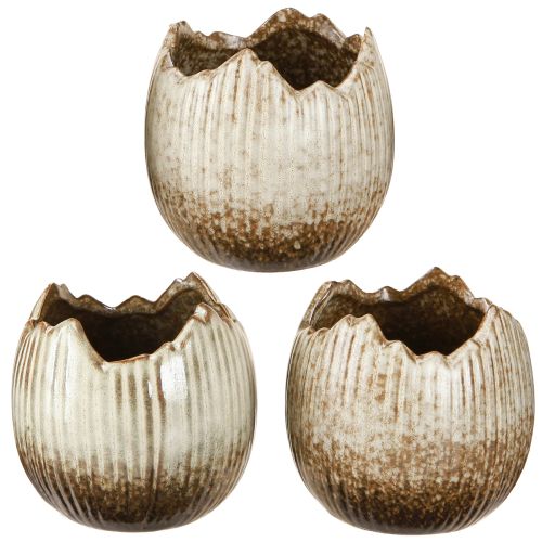 položky Rostlinný květináč Keramické vajíčko Broken Cream Brown Ø9,5cm 3 ks