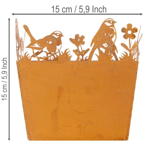 Kovový květináč s ptáky, květináč, pružina, rezavá úprava, výška 15,5 cm | Floristik24.cz