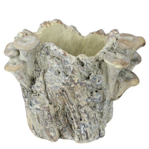 Květináč z litého kamene s houbami, pařez 16 cm