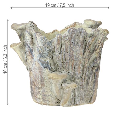 položky Květináč z litého kamene s houbami, pařez 16 cm