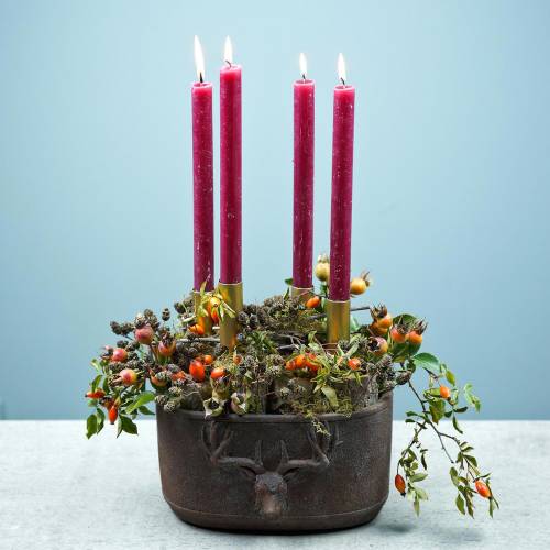 Floristik24 Rostlinný květináč rez patina s jelení hlavou 24cm x 14cm H13cm