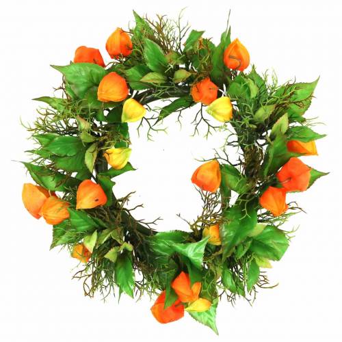 Floristik24 Physalis věnec umělý oranžový, zelený Ø28cm podzimní dekorace