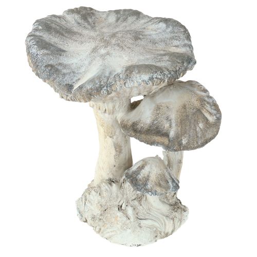 Dekorace z litého kamene s houbami, šedá a bílá, 21,5×18×22 cm