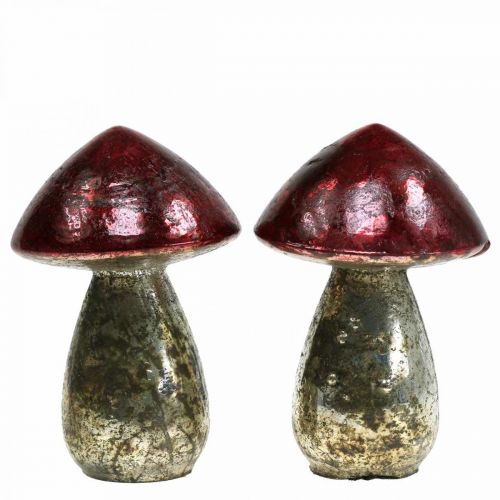 Deko houby kovová červená vintage podzimní dekorace Ø9cm V13,5cm 2ks