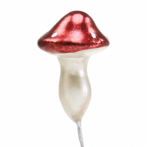 Floristik24 Muchomůrky na drátě červená, bílá metalíza 2cm 48 ks