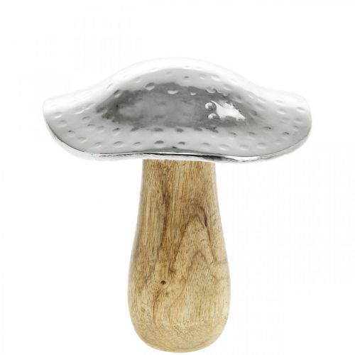 Floristik24 Deco houba kov dřevo stříbrná, přírodní podzimní dekorace 13cm