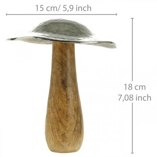 Floristik24 Ozdobná houba kov dřevo stříbrná, přírodní dekorativní figurka podzim 18cm