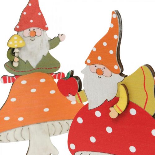 položky Muchomůrka na podzim, dřevěná dekorace, trpaslík na houbě oranžová / červená H21 / 19,5cm 4ks