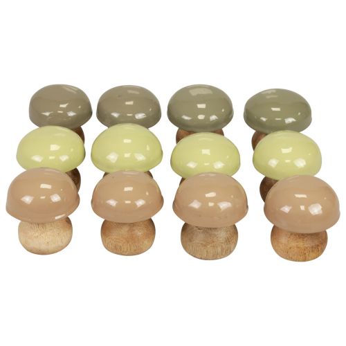Floristik24 Dřevěné žampiony Deco Houby Wood Deco Béžová, Zelená Ø5cm V5,5cm 12ks