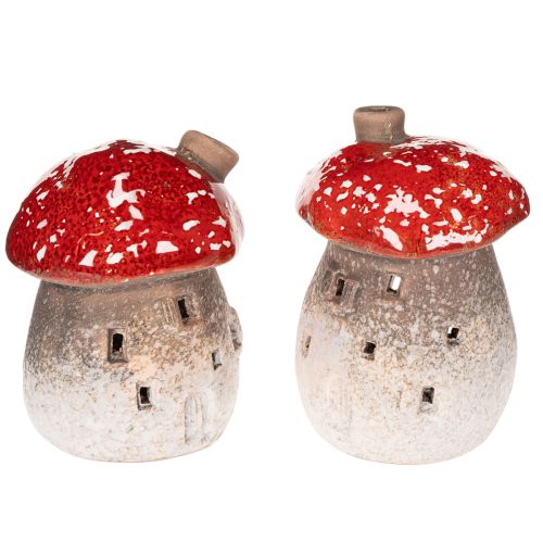 Dekorativní figurka muchomůrka s komínem, houbový domeček, světýlko, 10 cm, 2 ks