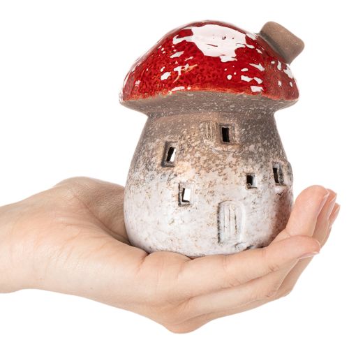 Dekorativní figurka muchomůrka s komínem, houbový domeček, světýlko, 10 cm, 2 ks | Floristik24.cz