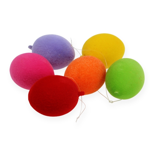 položky Dekorativní vajíčka na zavěšení vločkovaná barevná kraslice 6cm 18ks