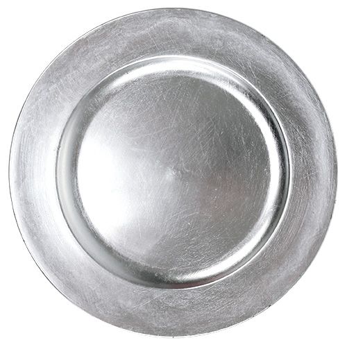 Floristik24 Plastový talíř 25cm stříbrný se stříbrným listovým efektem