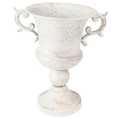 položky Hrnek s uchem kovový dekorativní květináč šedobílý V29,5cm