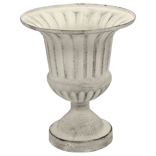 Floristik24 Váza na šálek Metal Deco Shabby Chic Bílá Šedá V24cm Ø20cm