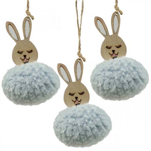 Puschelbunny modrý deco přívěsek dřevěný plyš cca 7×7×10cm 6ks