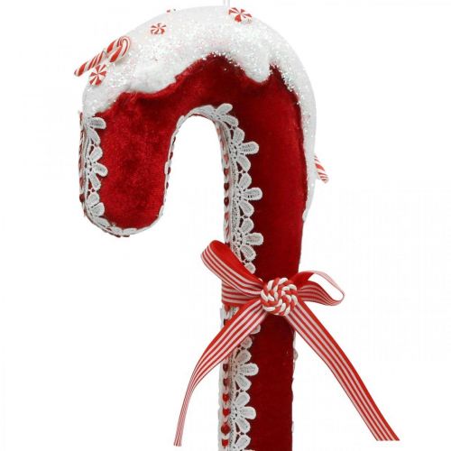 položky Dekorace z cukrové třtiny velká vánoční červená bílá s krajkou V36cm