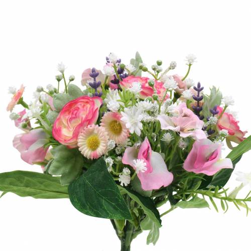 Floristik24 Umělá kytice s ranunculus a bellis růžová, bílá Ø20cm