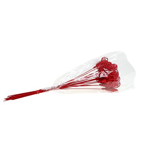 Floristik24 Ratanové srdce na tyči červené 7cm L45cm 18 ks