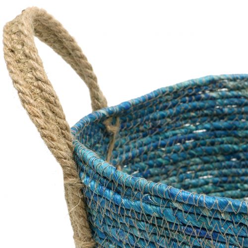 Floristik24 Ratanový koš přírodní/modrý Ø40/32/26cm 3ks