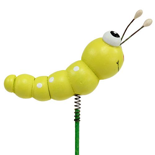 položky Dřevěná housenka na špejli zelená, žlutá 8cm 24 ks