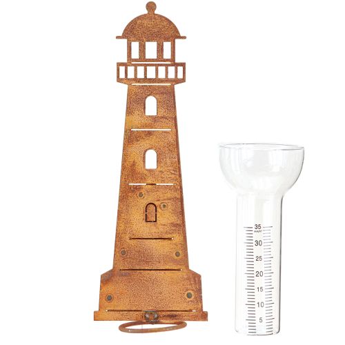 položky Rain Gauge Lighthouse Rust Look – Dekorativní srážkoměr pro zahradu a plot 41 cm Rust