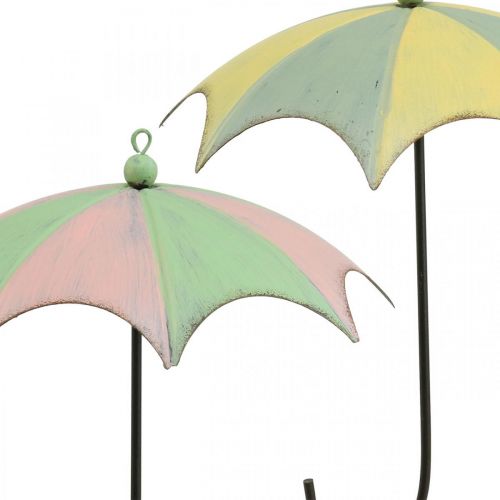 Floristik24 Kovové deštníky, pružinové, závěsné deštníky, podzimní dekorace růžová/zelená, modrá/žlutá V29,5cm Ø24,5cm sada 2 ks