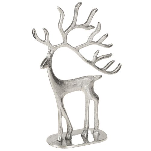 Dekorace soba, figurka jelena, kovová stříbrná, výška 31 cm