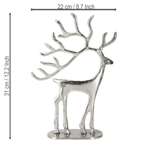 položky Dekorace soba, figurka jelena, kovová stříbrná, výška 31 cm