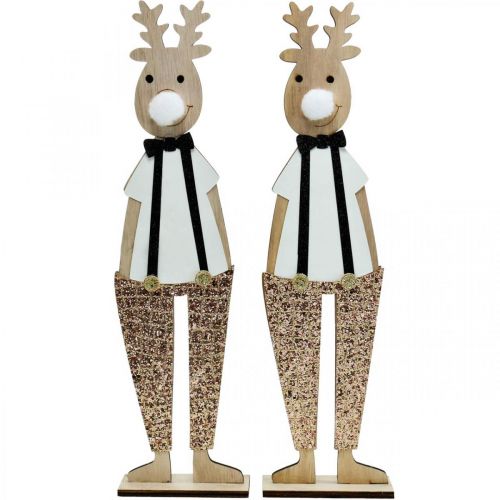 položky Dřevěná dekorace soba figurka vánoční k položení 12×6,5cm H45cm 2ks